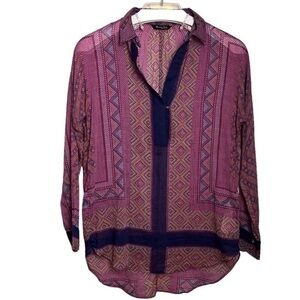 MASSIMO DUTTI Silk Cotton Blend Aztec Print Shirt Size 34